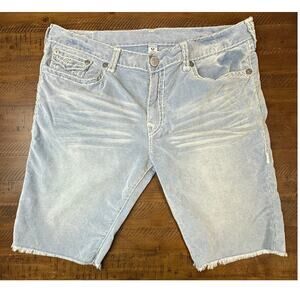 True Religion Ricky Men's Grey and Blue Cut Off Shorts Corduroy Texture Size 42